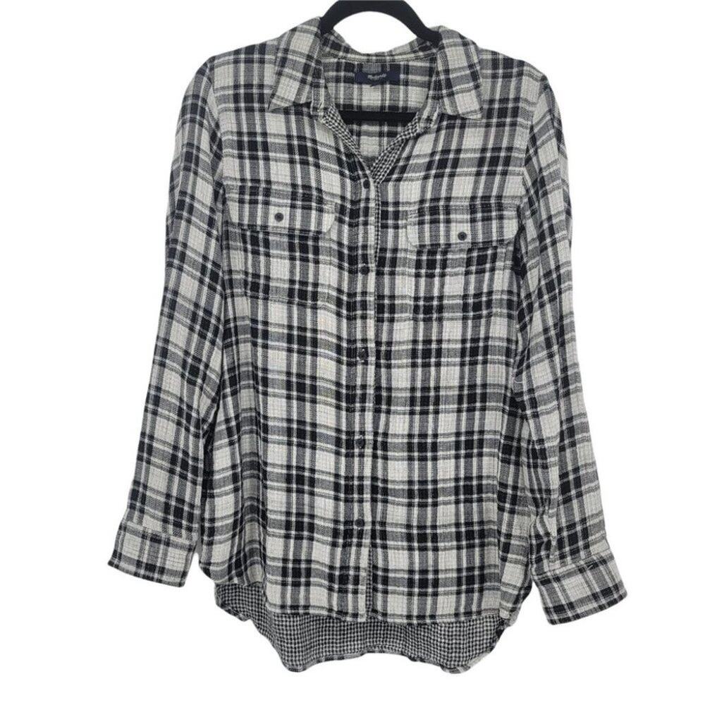 Madewell Women's Black White Plaid Button Front Long Sleeve Shirt Size Medium